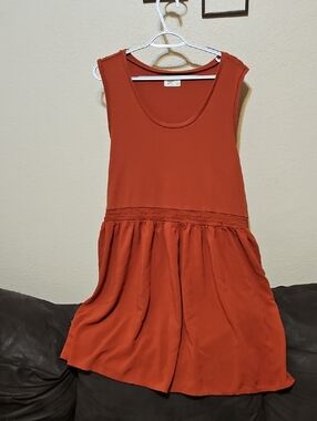 Sleeveless Midi Dress in Rust Orange with Smocked Waist